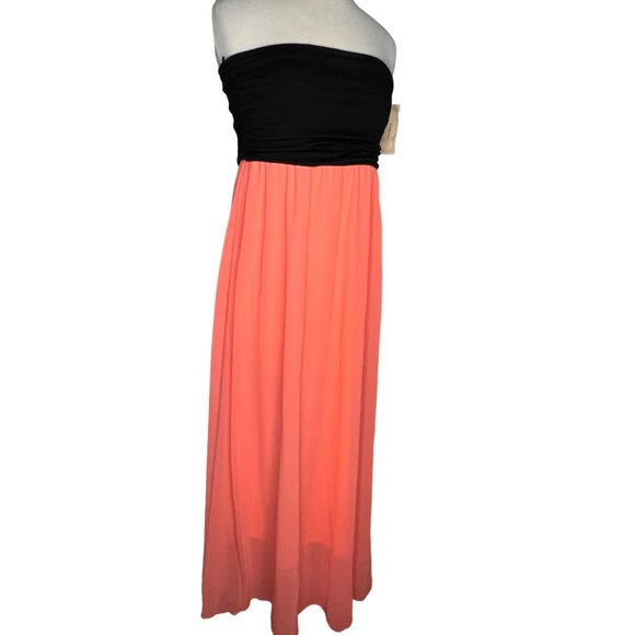 NYMPHE Maxi A-Line Women's Dress Black Top Orange Skirt Layered - Picture 7 of 12